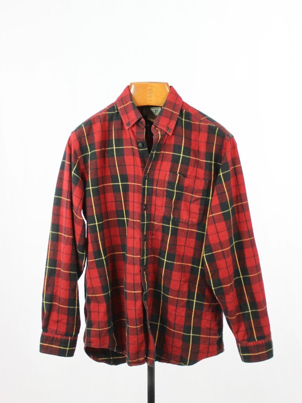 LL BEAN Red Green Scotch Plaid 100% Cotton Flannel Button Down Shirt, Size M